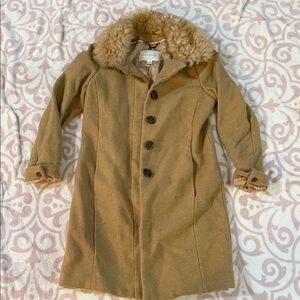 Banana Republic Tan Trench Coat with Faux Fur Collar